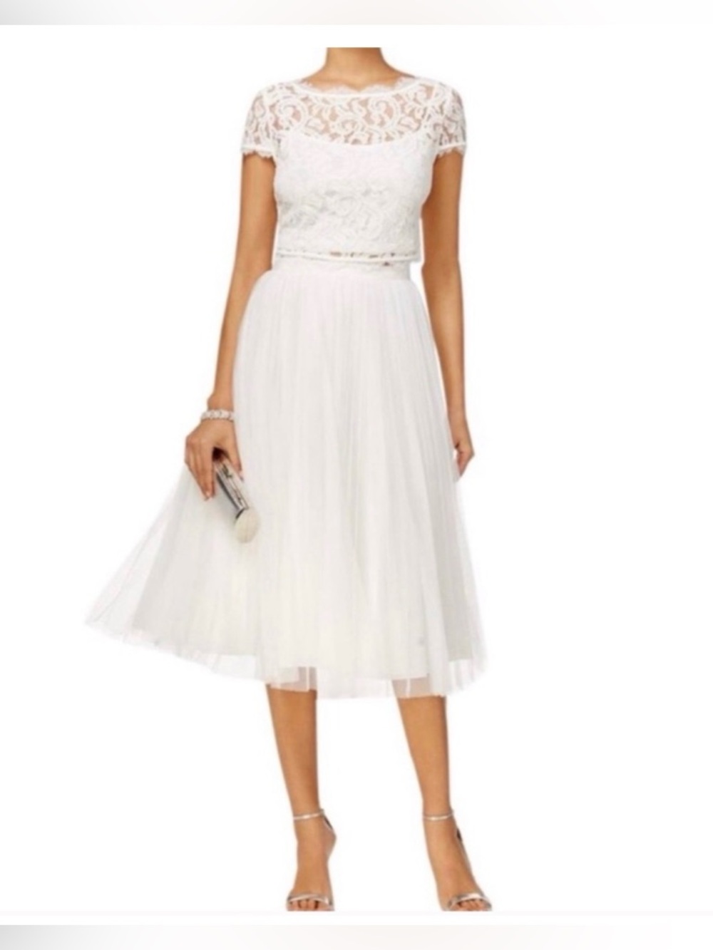 NWT Bridal 2 Piece Ivory Lace Top Midi Tulle Skirt